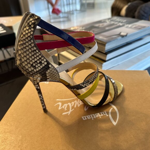 Suede Snakeskin Patent Metallic Calfskin Mariniere 100 Cage Sandals Multicolor - Picture 2 of 7